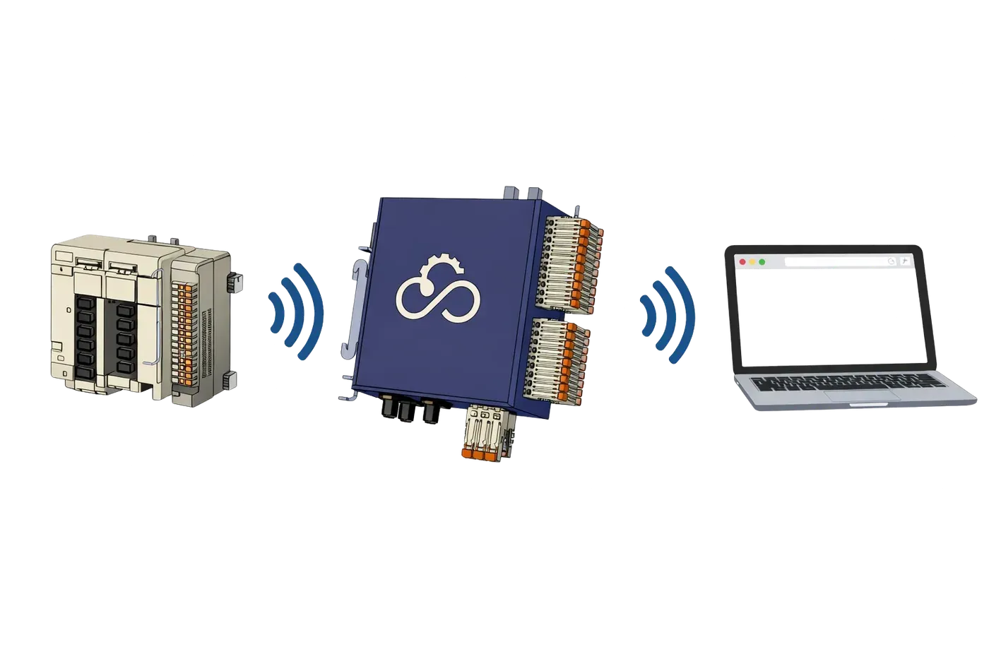 A PLC connected through a Doovit to a laptop