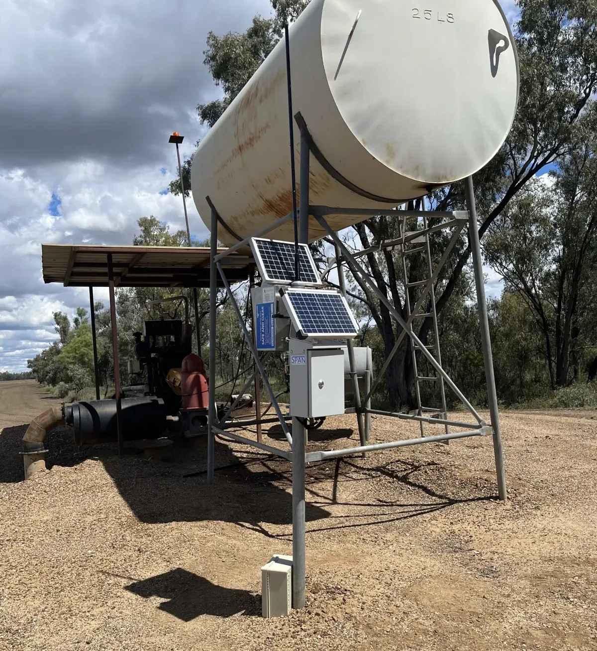 An Irritek pump station with a Doover control box and solar panel